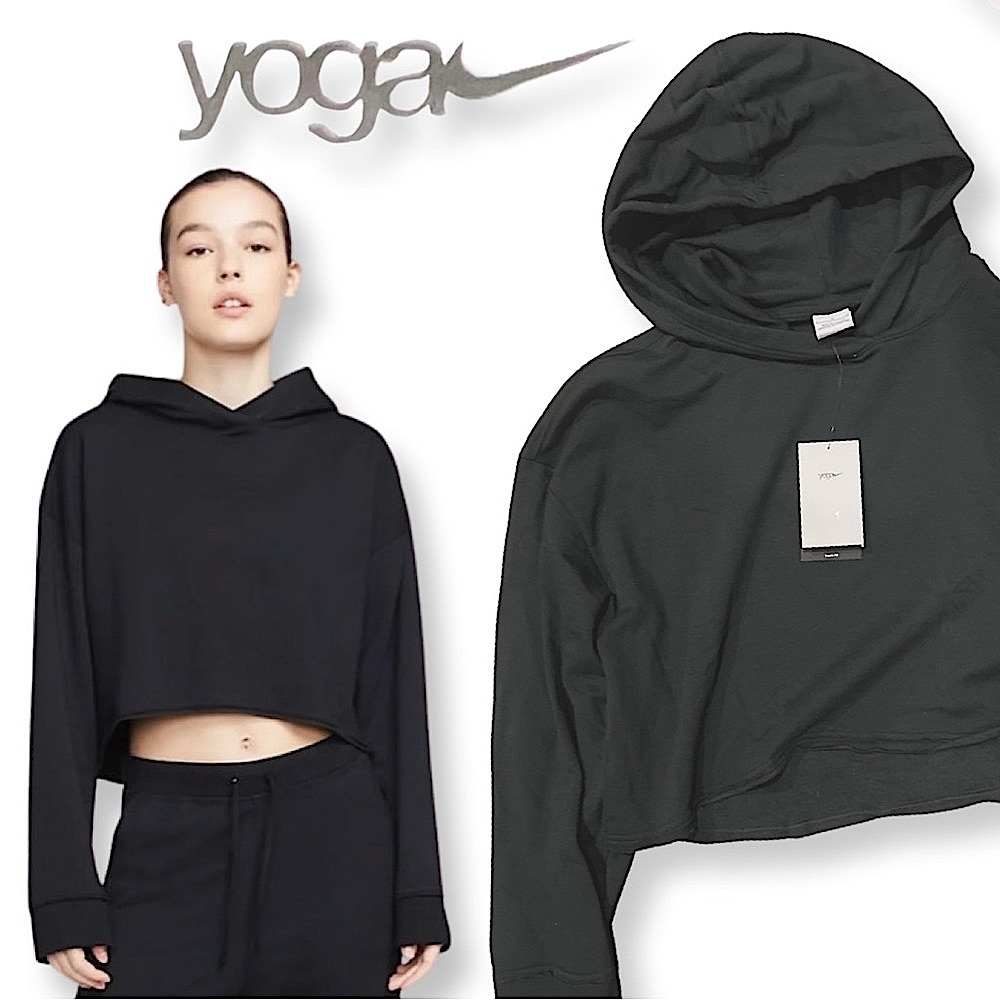 Nike Yoga Luxe Women's Cropped Fleece Hoodie Black/Iron Grey Large